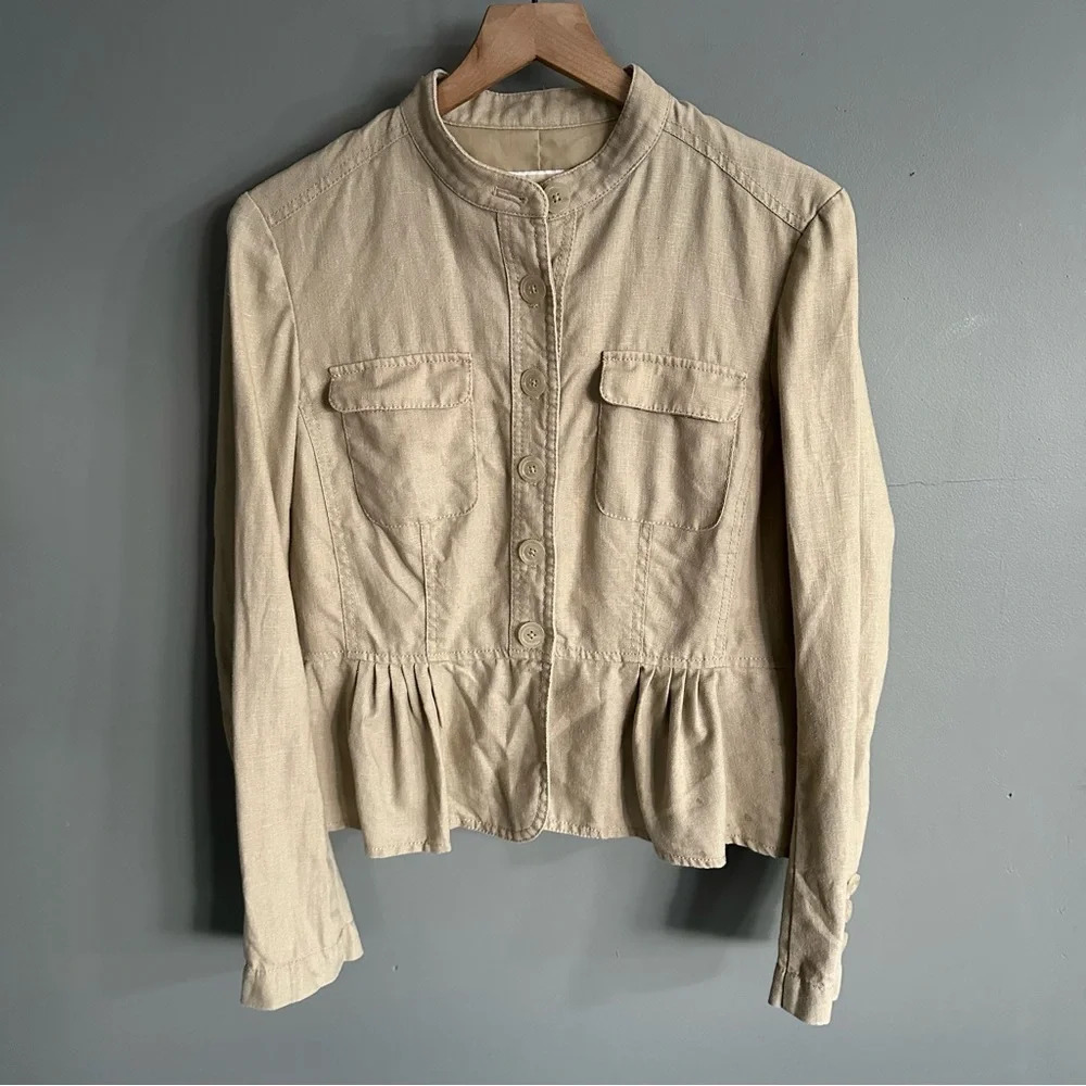 Michael Kors 100%‎ Linen Tan Peplum Jacket Medium